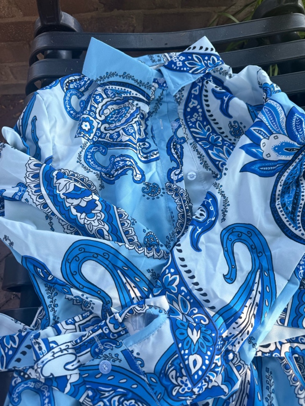Blue Paisley Maxi Shirt Dress with Tie Waist - Picture 3 of 8
